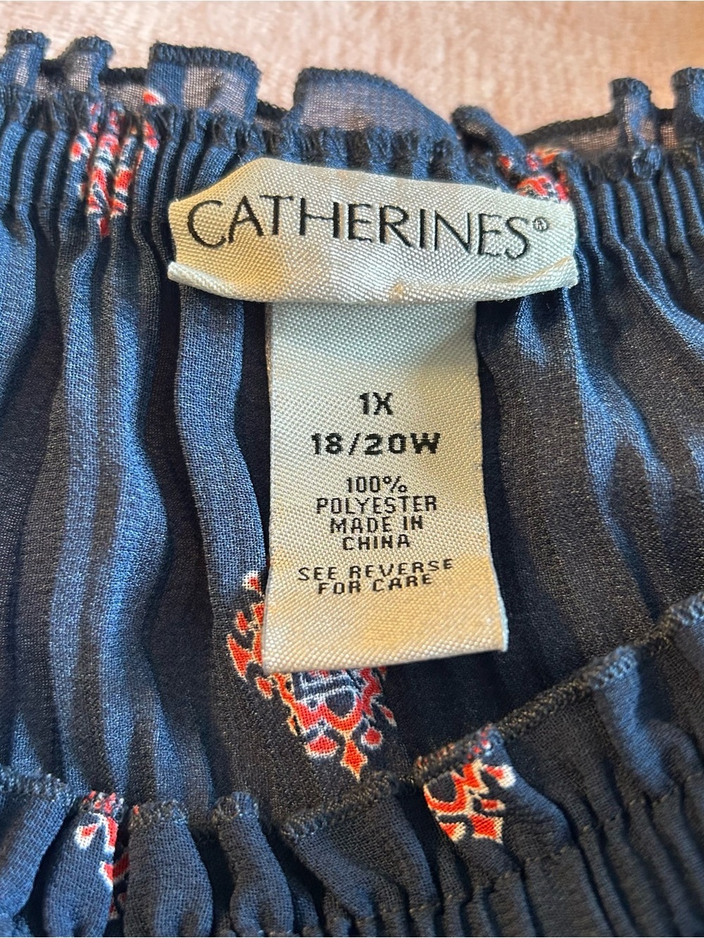 Catherine’s blue and red paisley semi sheer flowy blouse bell sleeves boho 1X - Picture 6 of 10
